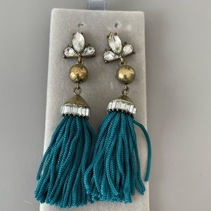 Emerald crystal gold tassel drop earrings
